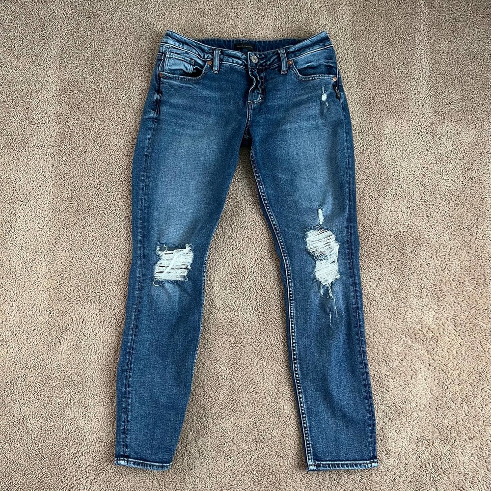 Silver Jeans Boyfriend Distressed Low Rise Stretch Denim Medium Wash Women's 29
